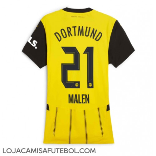 Camisa de Futebol Borussia Dortmund Donyell Malen #21 Equipamento Principal Mulheres 2024-25 Manga Curta